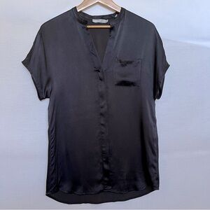Vince Elegant Black 100% Silk Lightweight Button Down Short Sleeve Top